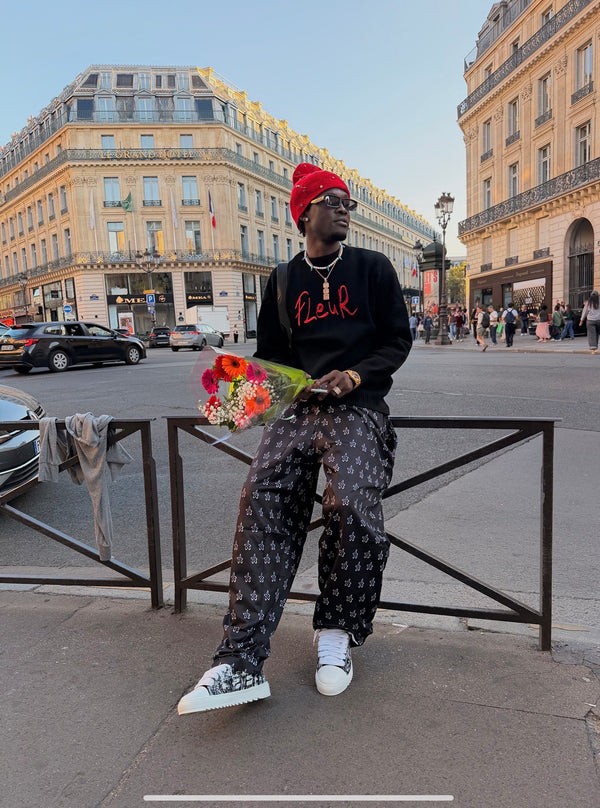 Look « knit fleur + flowers black pant »